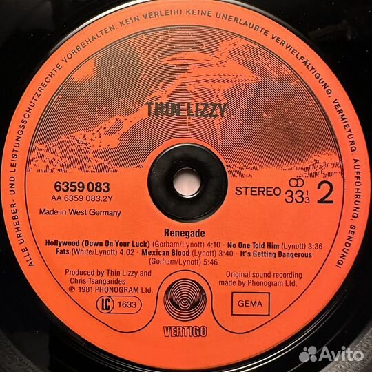 Thin Lizzy – Renegade (Германия 1981г.)