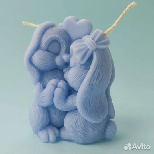 Свеча влюблённые зайчики ручной работы