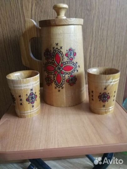 Кувшин деревянный со стаканами пр-ва России