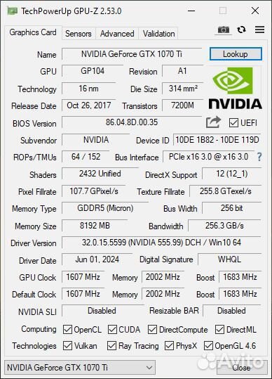 Видеокарта gtx 1070 ti 8gb