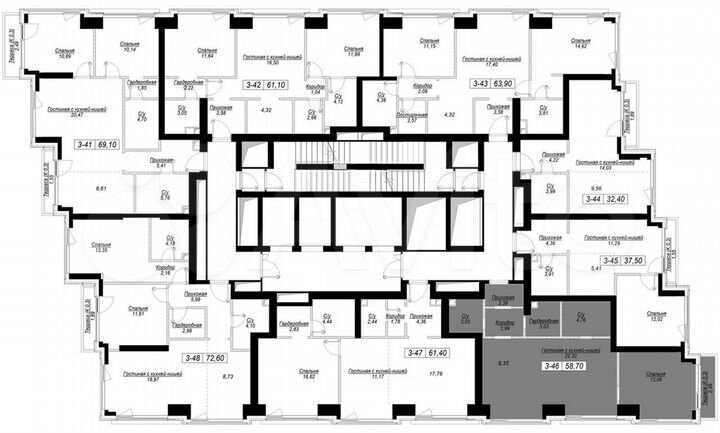 1-к. квартира, 58,7 м², 7/41 эт.
