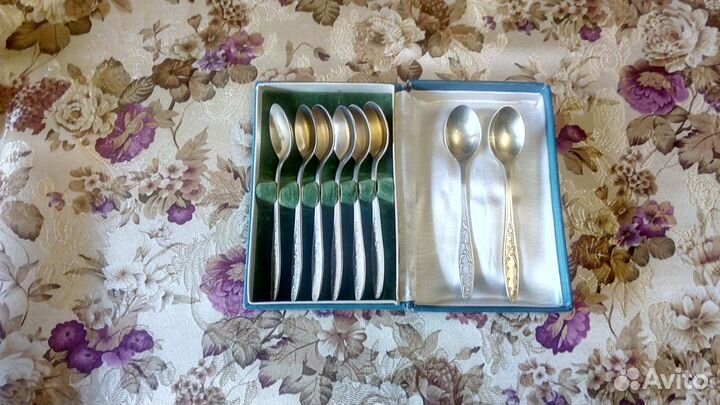 Наборы чайных ложек из мельхиора с позолотой