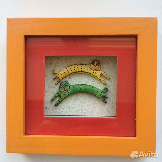 Декоративные котики в рамке, объемная картина