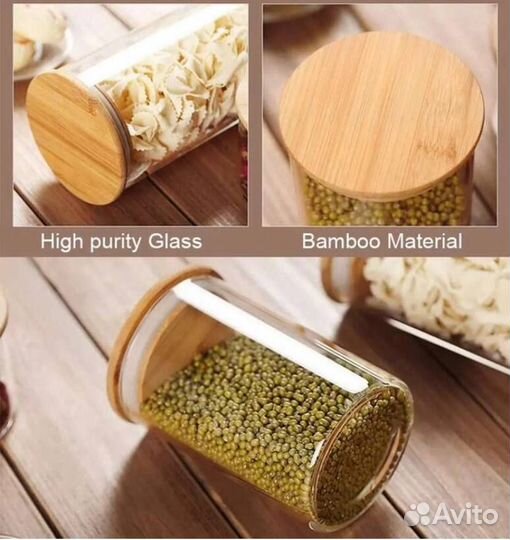 Банки стеклянные с деревянной бамбуковой крышкой