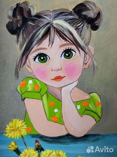 Картина на холсте Девочка с одуванчиками