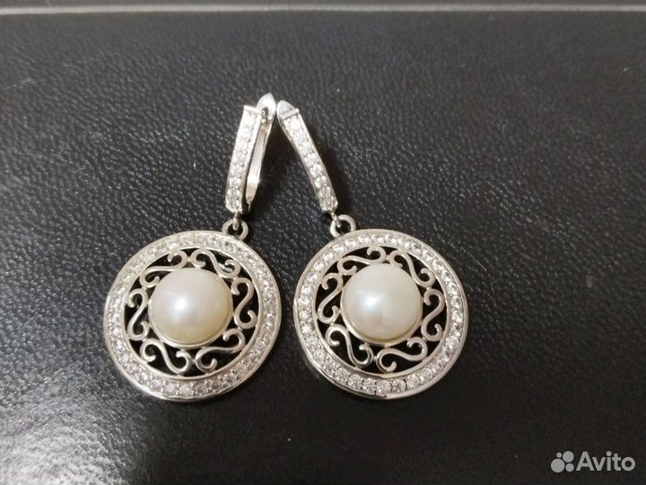 Серьги серебро с жемчугом и фианитами