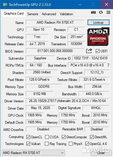 Sapphire AMD Radeon RX 5700 XT nitro+