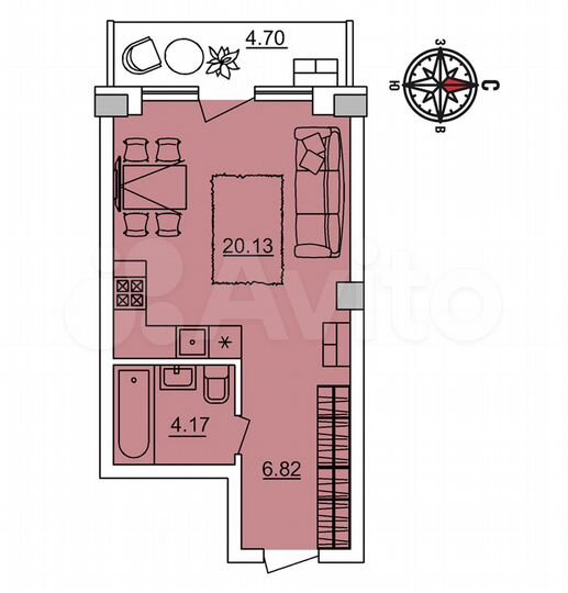 Квартира-студия, 34,4 м², 9/29 эт.
