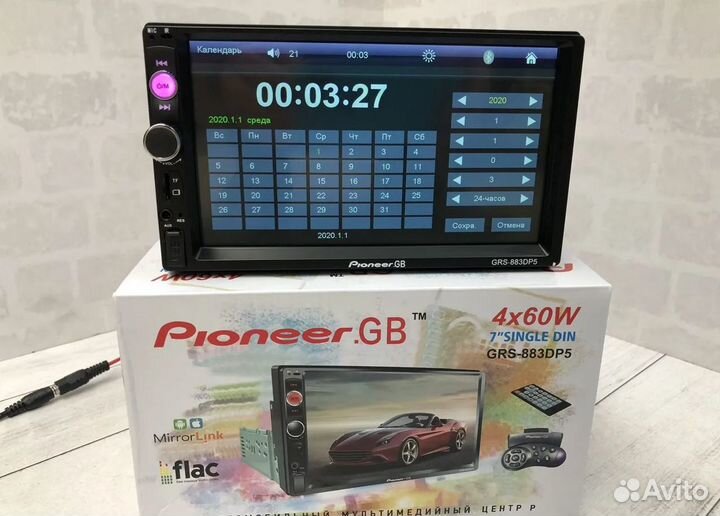 Магнитола Pioneer 1DIN с экраном bluetooth GRS-883