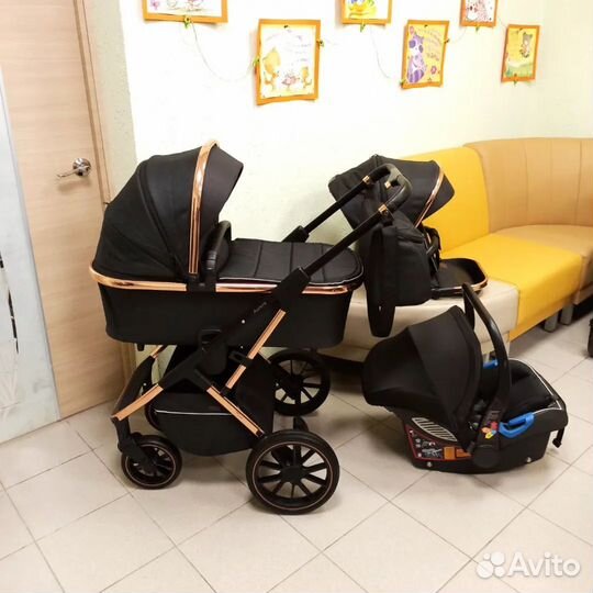 Стильная коляска Carello Aurora 3 в 1. Чёрная