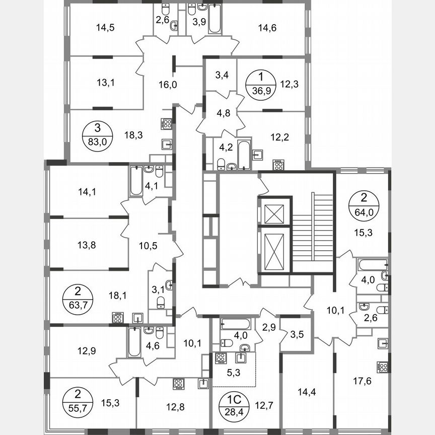 2-к. квартира, 63,7 м², 17/17 эт.