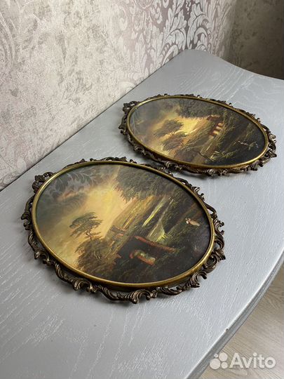 Картина живопись по меди, бронзовая рамка