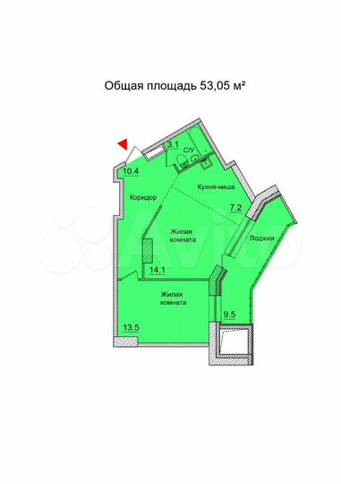 2-к. квартира, 53,1 м², 2/21 эт.