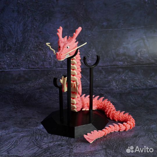 Подвижный китайский дракон со стендом розовый