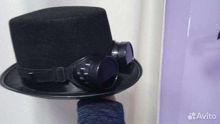 Шляпа историческая цилиндр Стимпанк, гогллы