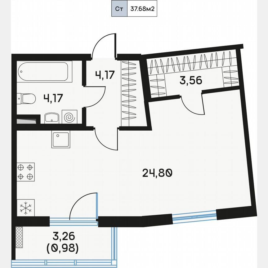 Квартира-студия, 38,2 м², 2/9 эт.