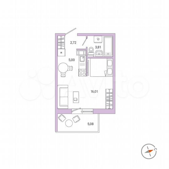1-к. квартира, 29,1 м², 7/9 эт.