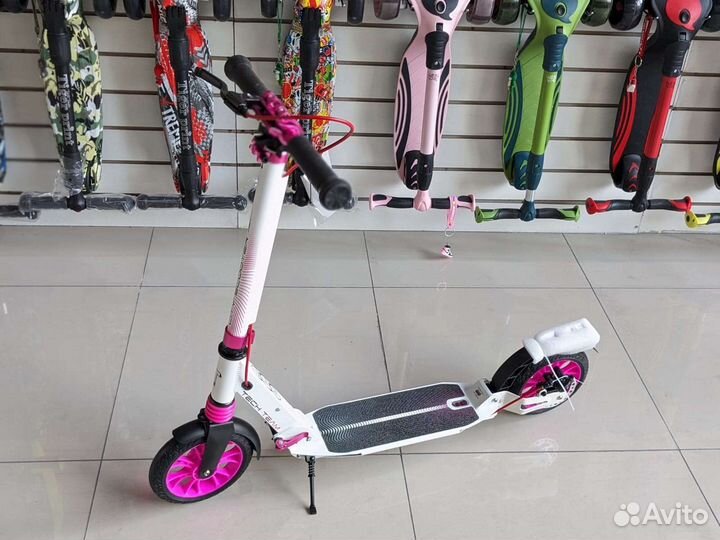 Самокат City Scooter с дисковым тормозом, бело-роз