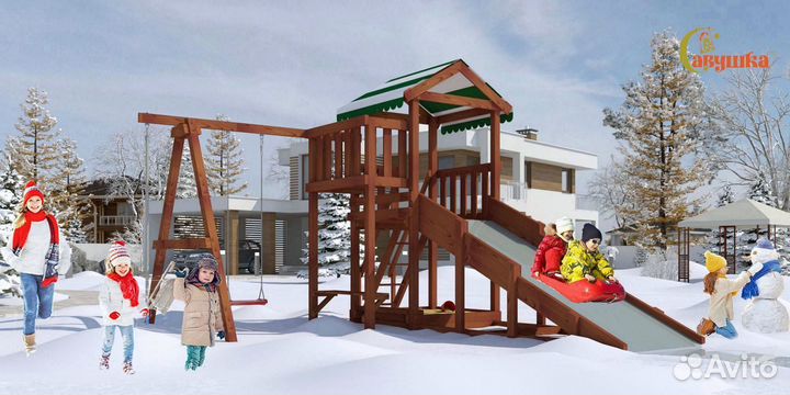 Детский спортивный комплекс с крышей для дачи