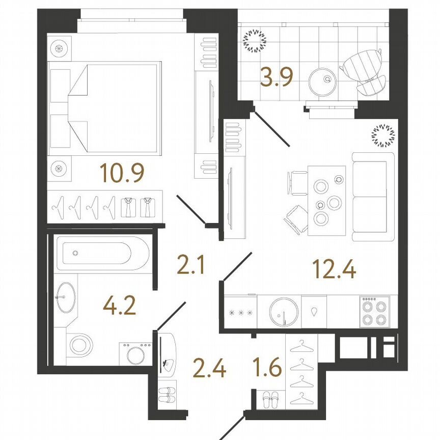 1-к. квартира, 33,6 м², 5/12 эт.