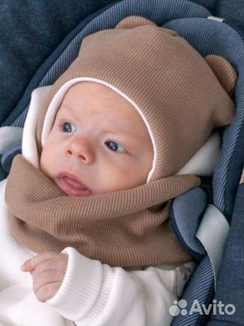 Шапочка и снуд для новорожденного 0-3 месяца