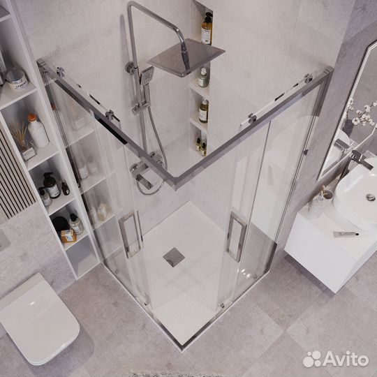 Душ.огр. Cosmo 100100195 квадрат хром прозр стекло