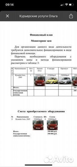 Бизнес план для соцконтракта