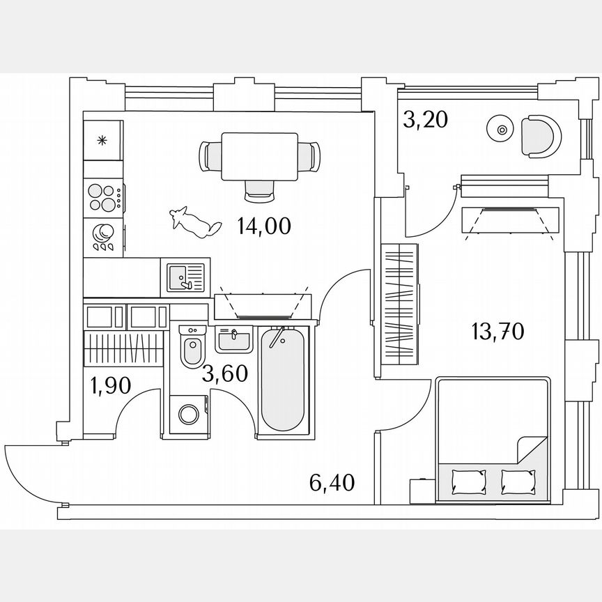 1-к. квартира, 41,2 м², 6/13 эт.