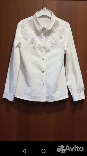 Школьная нарядная блузка для девочки, белая, 128