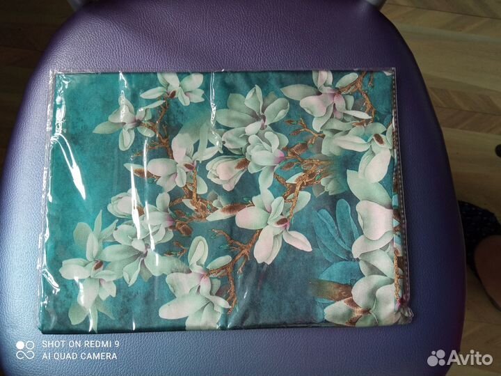 Шелковый шарф bysifa 160х70см, цветы на голубом