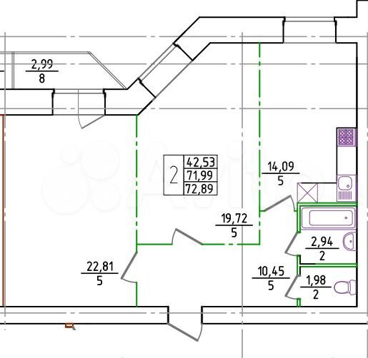 2-к. квартира, 72,9 м², 8/13 эт.