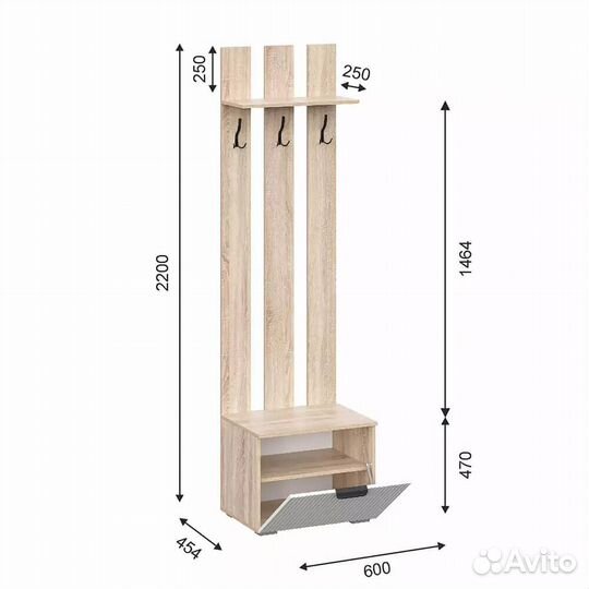 Норд вешалка Line вш03-600 (дуб сонома/Норд Line софт пломбир)