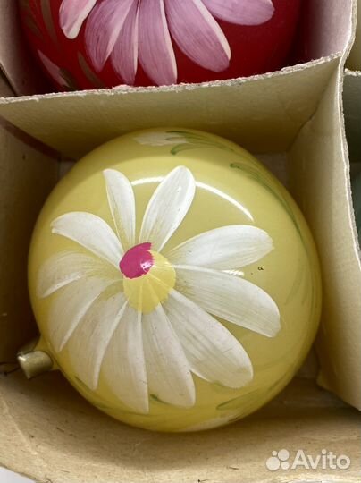 Елочные игрушки СССР Шары 10см с ромашками Лот 366