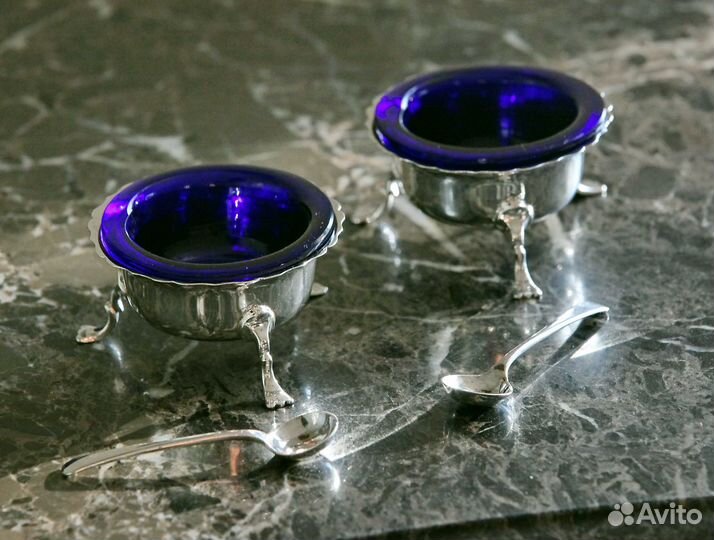 Антикварный набор для соли специй, серебро Англ