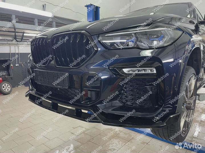 Губа передняя BMW X6 G06 черный глянец