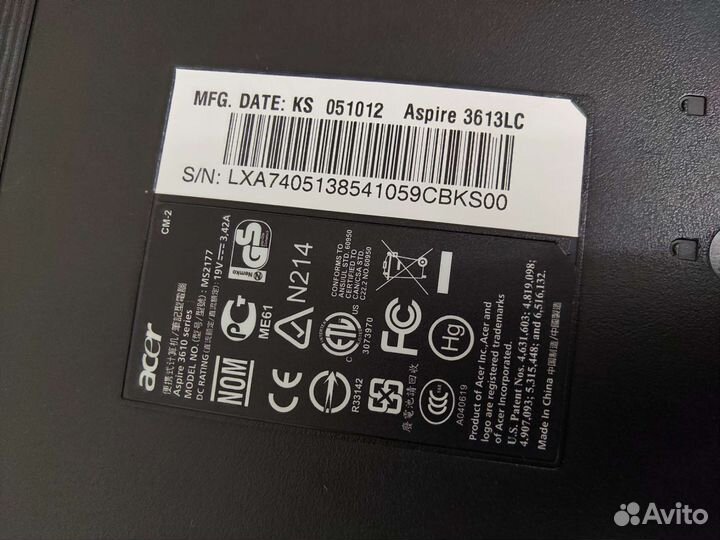 Ноутбук Acer aspire 3610 с блоком питания