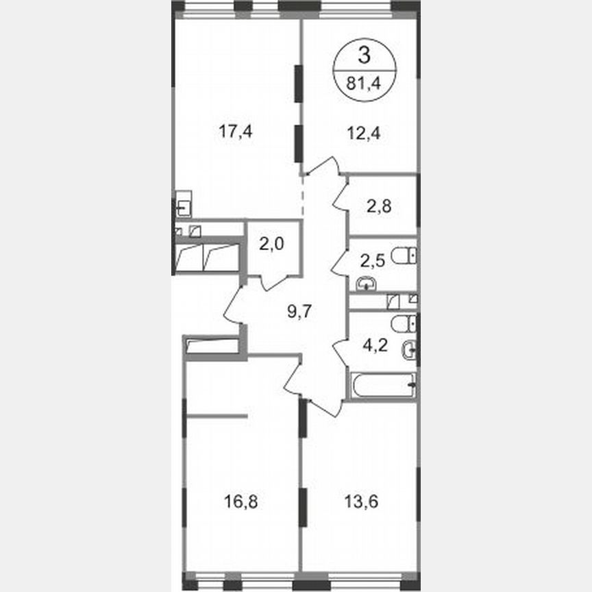 3-к. квартира, 81,4 м², 3/19 эт.
