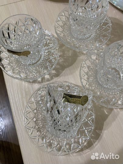 Хрустальные чашки с блюдцами СССР богемия