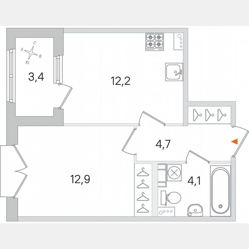 1-к. квартира, 35,6 м², 2/4 эт.