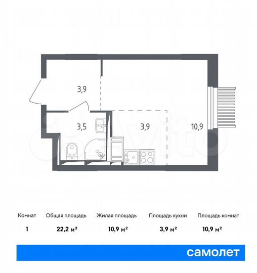Квартира-студия, 22,2 м², 15/17 эт.
