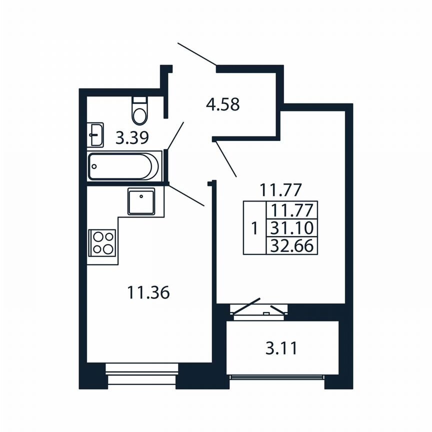 1-к. квартира, 34,2 м², 10/12 эт.
