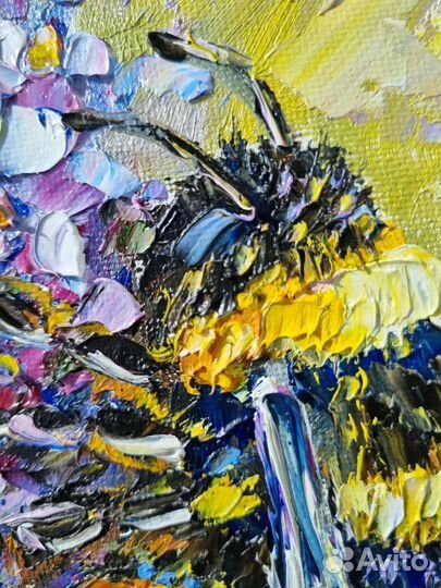 Шмель картина маслом миниатюра на холсте