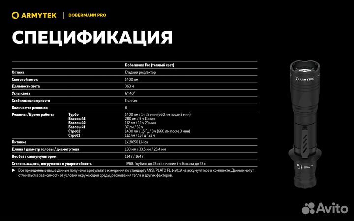 Фонарь Armytek Dobermann Pro Magnet USB F07501WO
