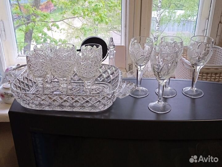 Хрустальная ваза Чехословакия, рог цветной