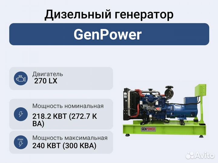 Дизельный генератор 218.2 кВт GenPower