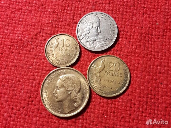Монеты Франция 4шт 1951/52/55 год набор(VF)