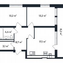 2-к. квартира, 63,8 м², 3/5 эт.