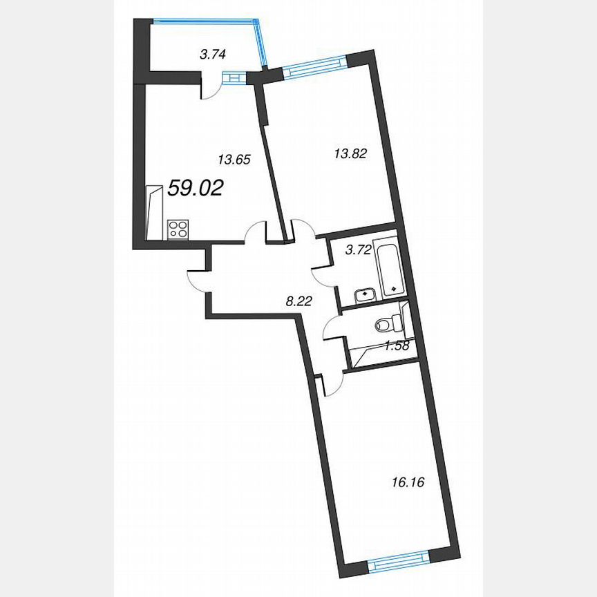 2-к. квартира, 60,9 м², 20/22 эт.