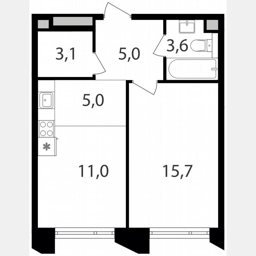 1-к. квартира, 43,4 м², 4/21 эт.