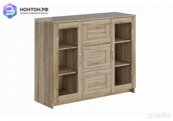 Комод с дверцами Сириус со стеклом и 3 ящиками сон